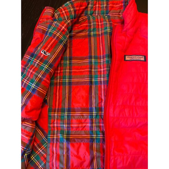 Vineyard Vines Red & Plaid Reversible Puffer Vest Girls L Nylon Polyester - Picture 3 of 5